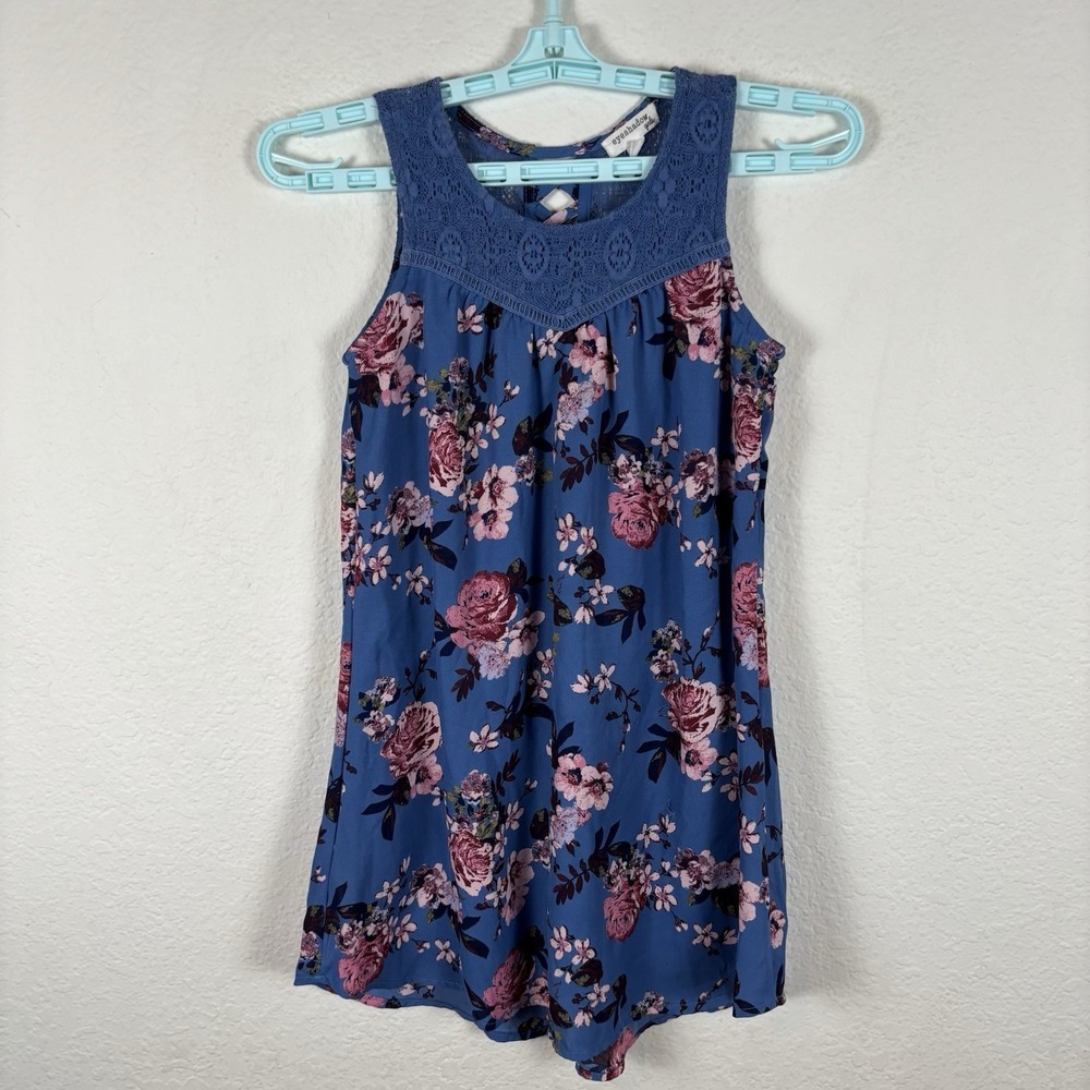 Eyeshadow Girls Womens Shirt Sz 8 Tank Top Sleeveless Flower Blue Hole Good